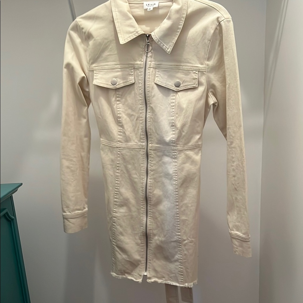 Cream Zip-Up Mini Dress